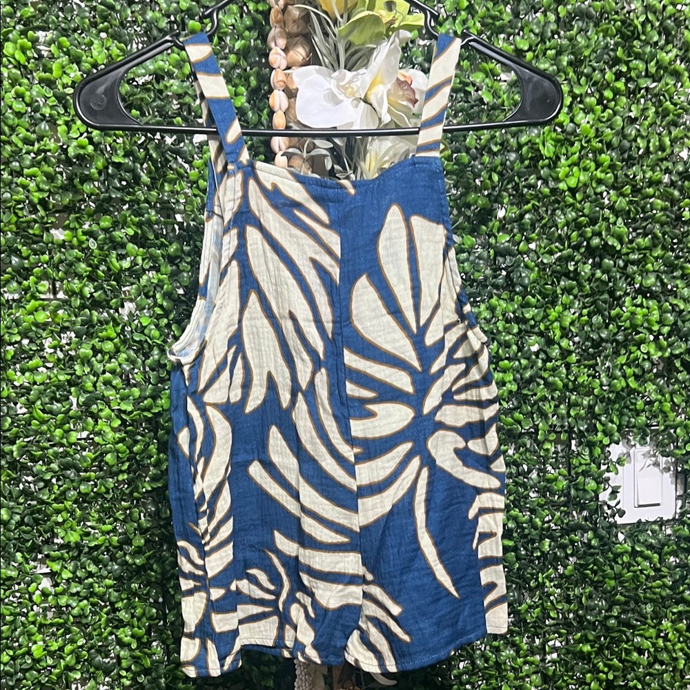 Lexbreezy Keiki Bridget Short Jumpsuit Leaf Print Blue and Cream Overalls size 7 - Picture 3 of 5